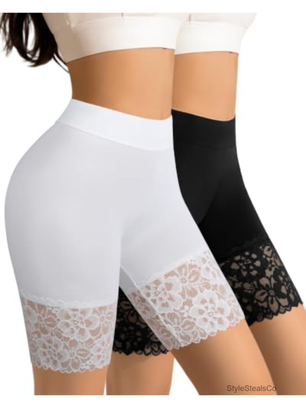 Seamless High Waisted Slip Shorts Anti Chafing Lace Boyshorts Under Dresses